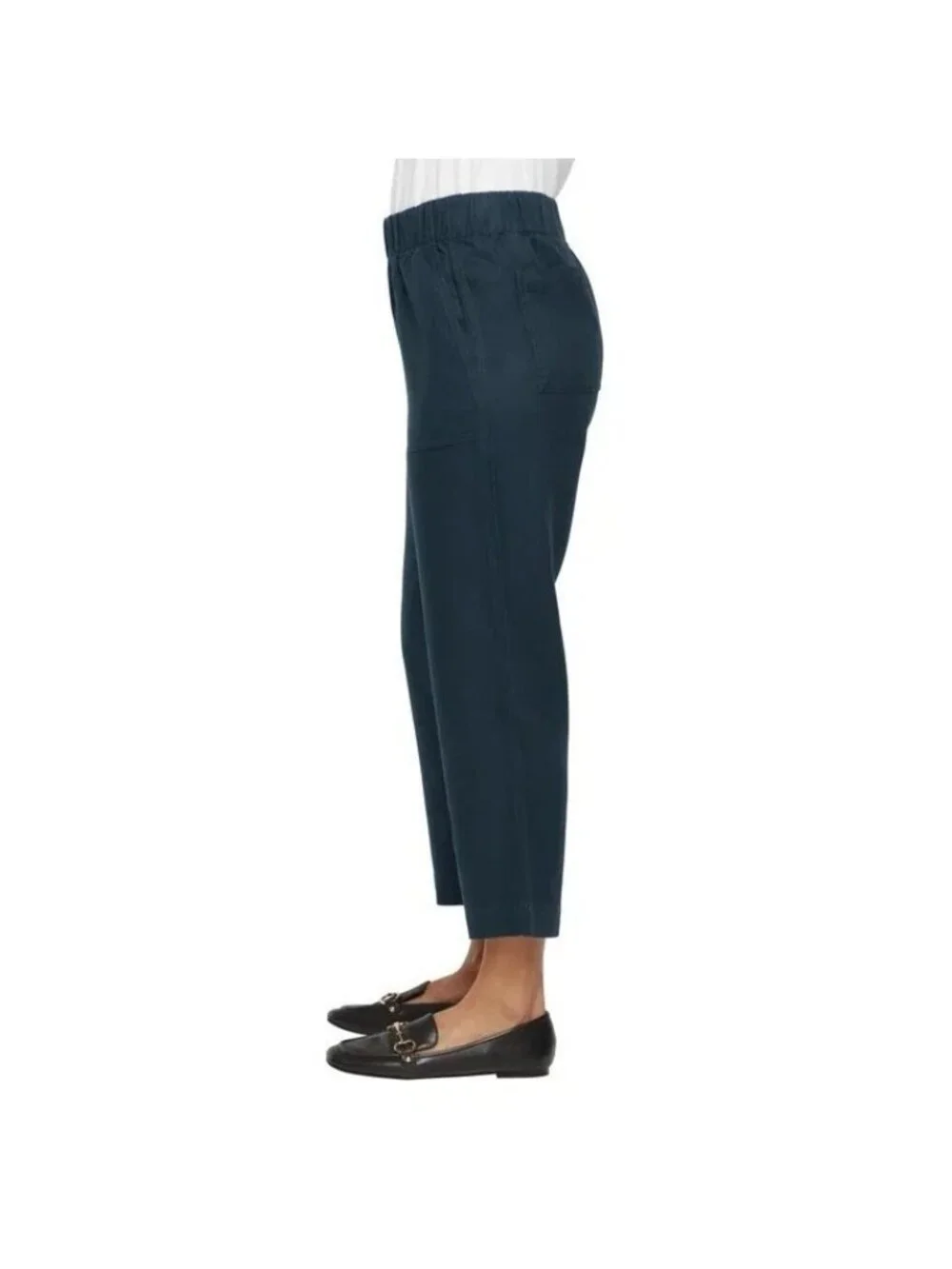 NWT Banana Republic Women's XS Tapered Crop Pants Navy Lyocell Linen Cotton